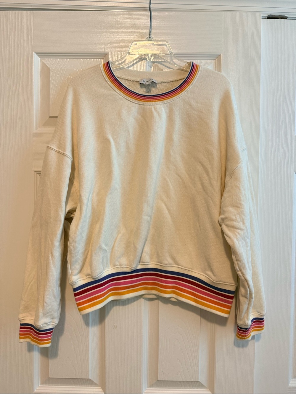 Evereve Cream Sweatshirt with Rainbow Stripe Trim